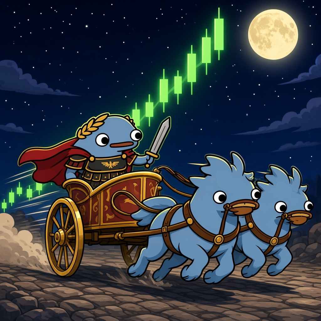 Frongus Maximus charges forward in a golden chariot toward a rising candle